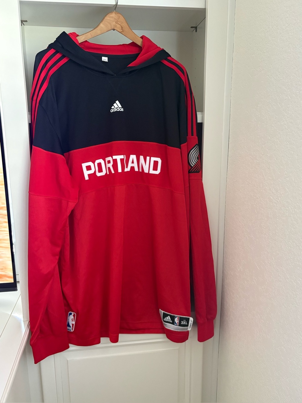 Adidas NBA Portland Trail Blazers long-sleeve pre-game hoodie jersey 3XL